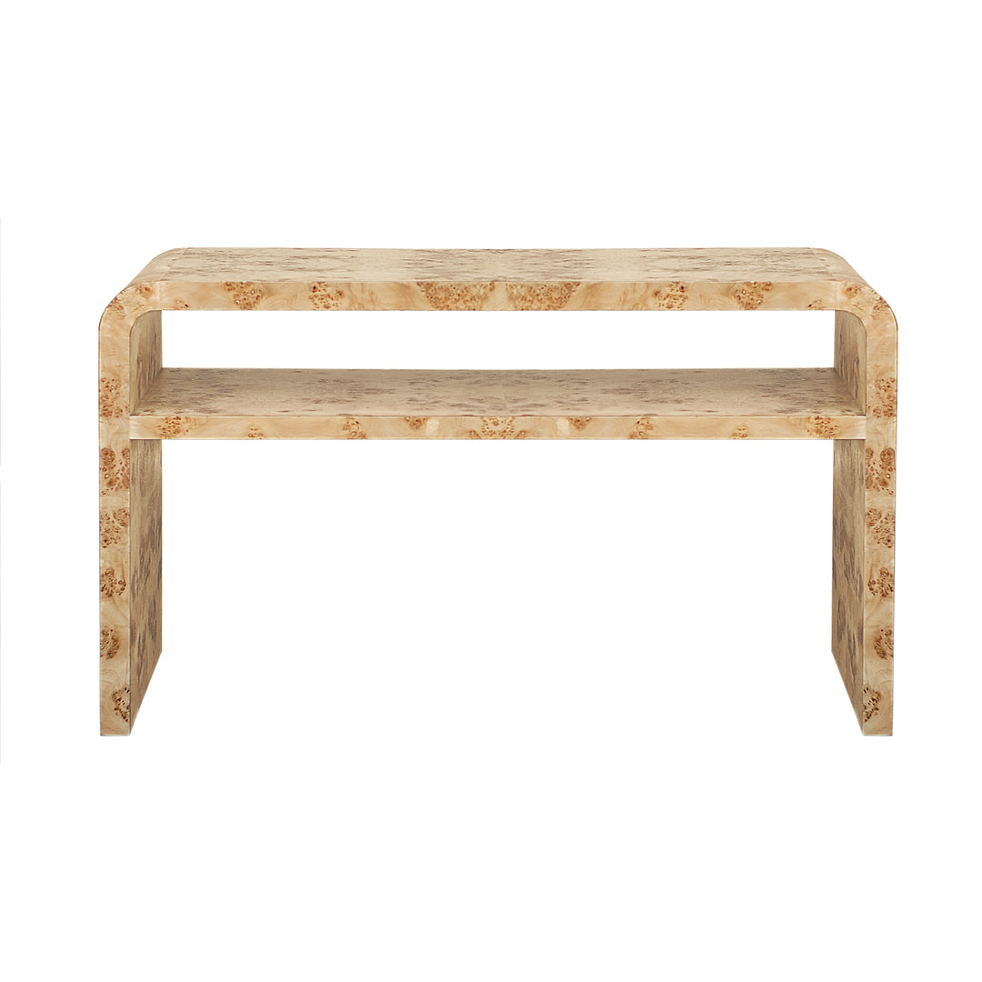 Waterfall Edge Two Tier Console Table In Burl Wood - MARSHALL BW