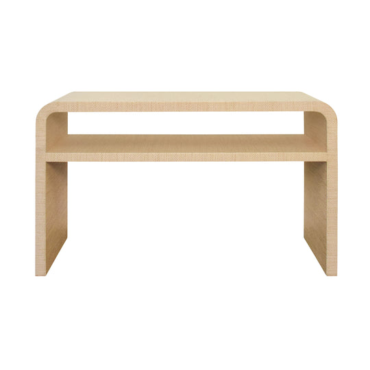 Waterfall Edge Two Tier Console Table In Natural Grasscloth - MARSHALL NAT