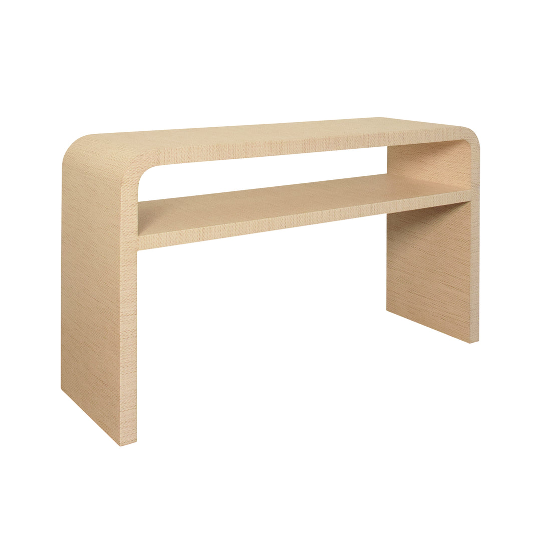 Waterfall Edge Two Tier Console Table In Natural Grasscloth - MARSHALL NAT