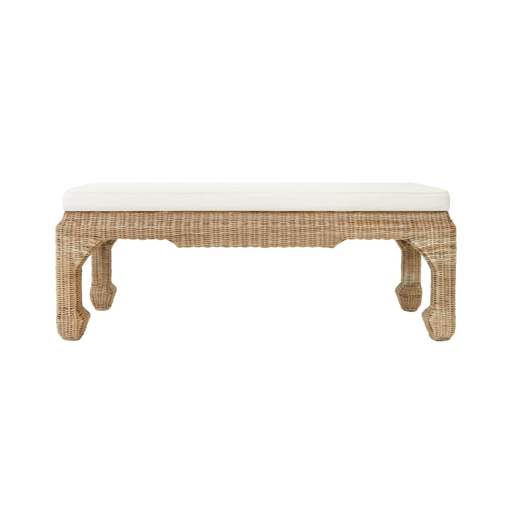 Ming Style Bench In Woven Rattan With Ivory Linen Cushion - MASSEY