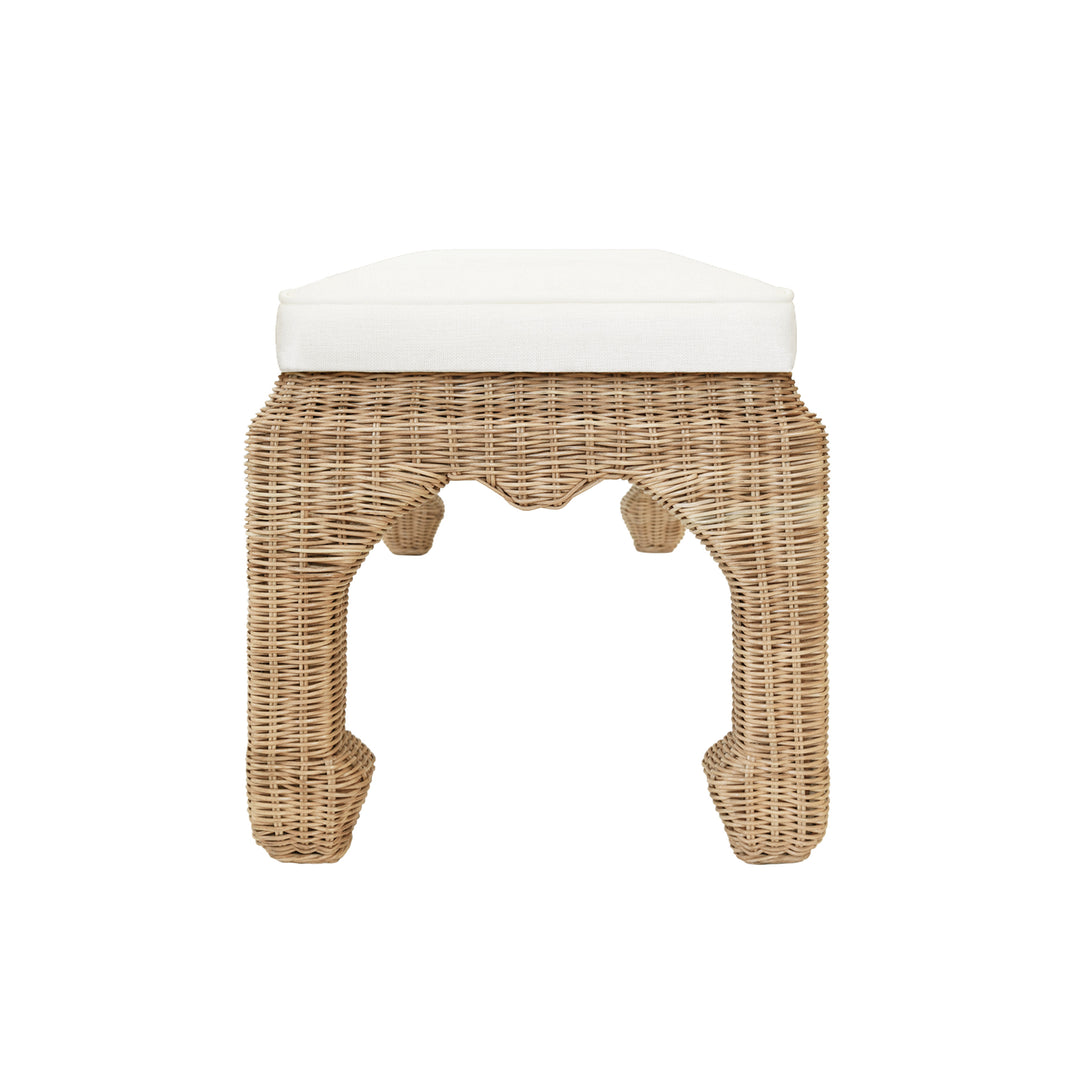 Ming Style Bench In Woven Rattan With Ivory Linen Cushion - MASSEY