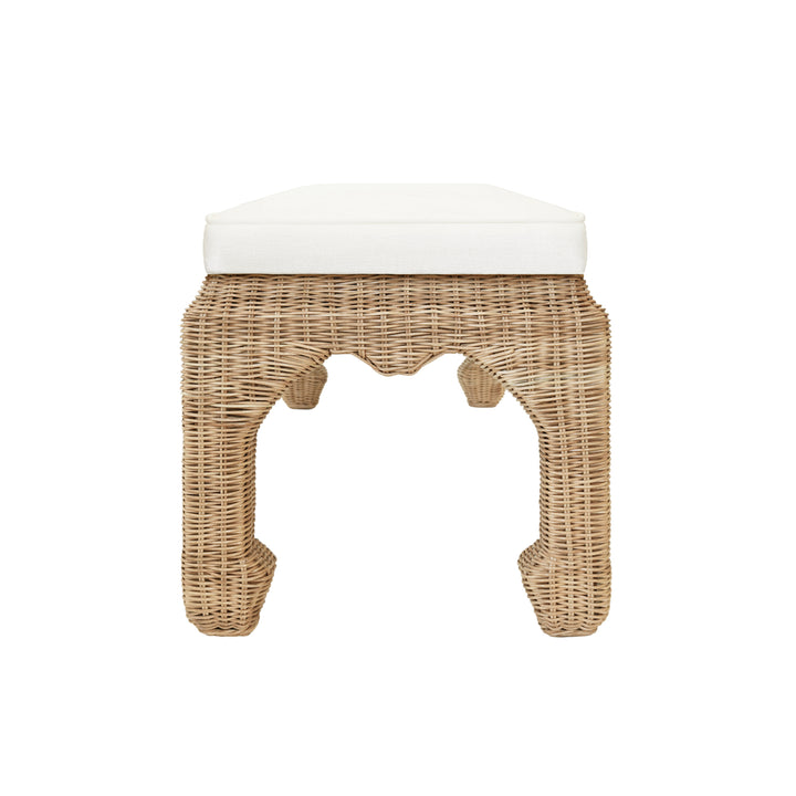 Ming Style Bench In Woven Rattan With Ivory Linen Cushion - MASSEY