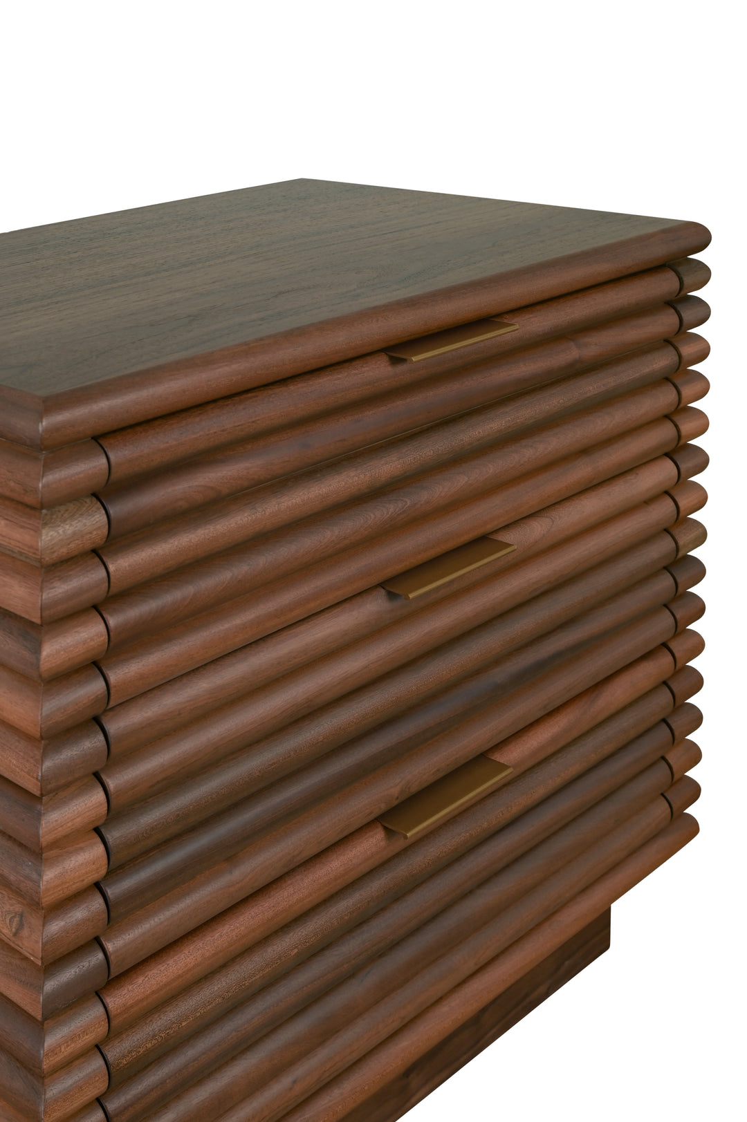 Three Drawer Side Table With Antique Brass Hardware And Large Horizontal Reeds In Walnut - MATEO WAL