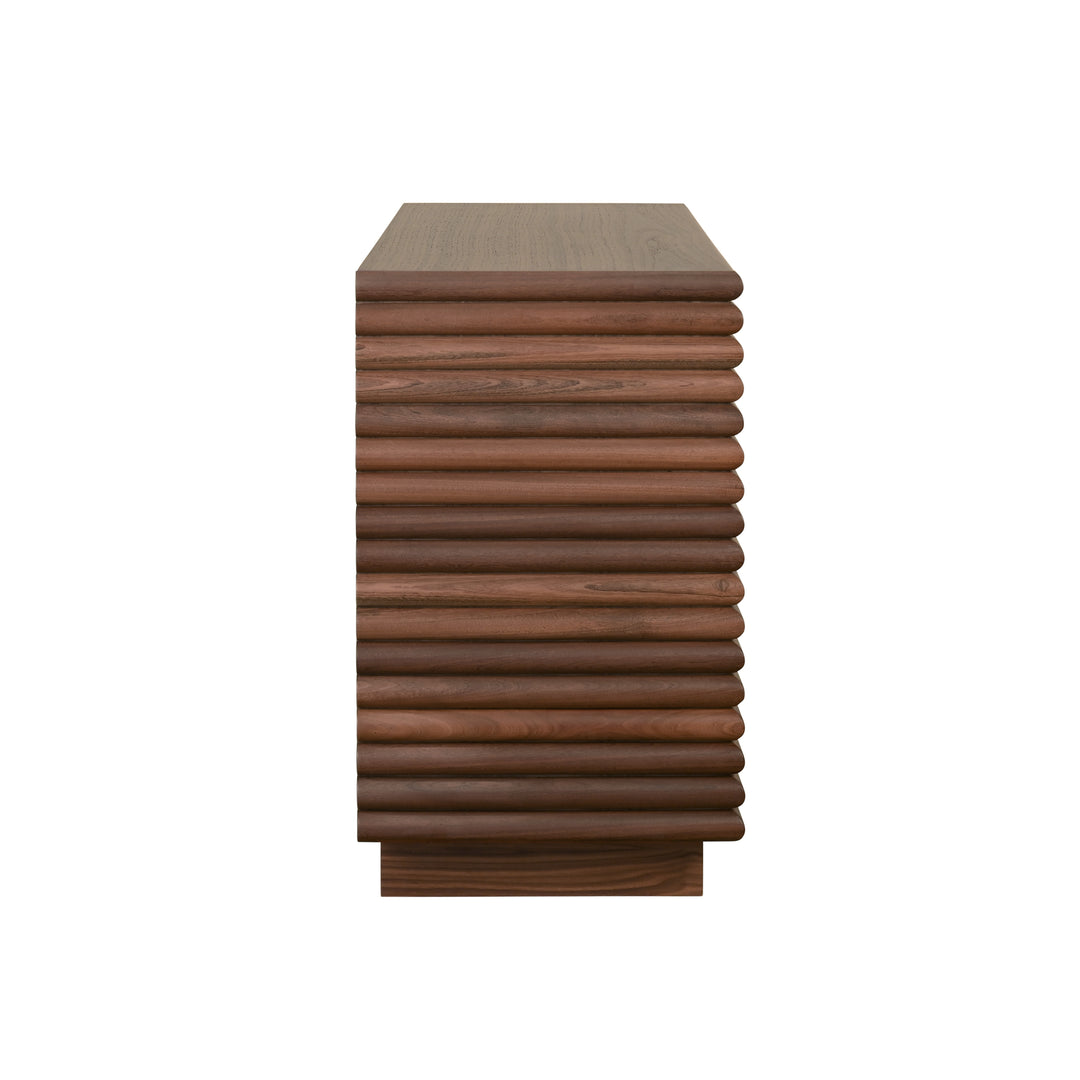 Three Drawer Side Table With Antique Brass Hardware And Large Horizontal Reeds In Walnut - MATEO WAL