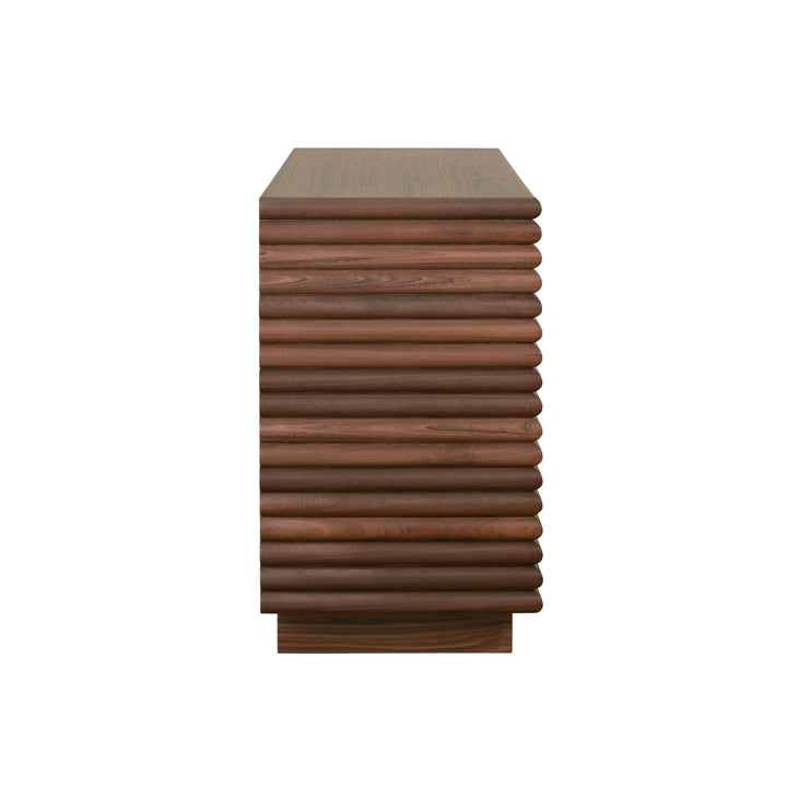 Three Drawer Side Table With Antique Brass Hardware And Large Horizontal Reeds In Walnut - MATEO WAL