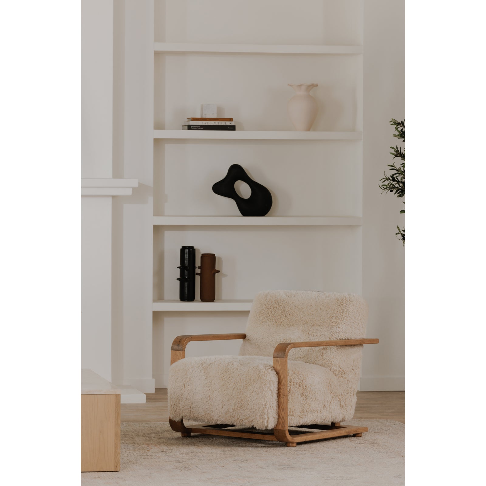 Moe's Home Collection - Eckersley Lounge Chair Cream Faux Fur - ME-1073-05 | American Home Furniture