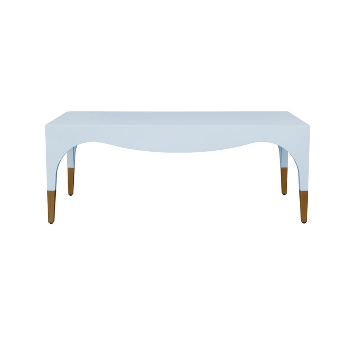 Tapered Leg Coffee Table With Antique Brass Foot Caps In Light Blue Lacquer - MEDINA LB