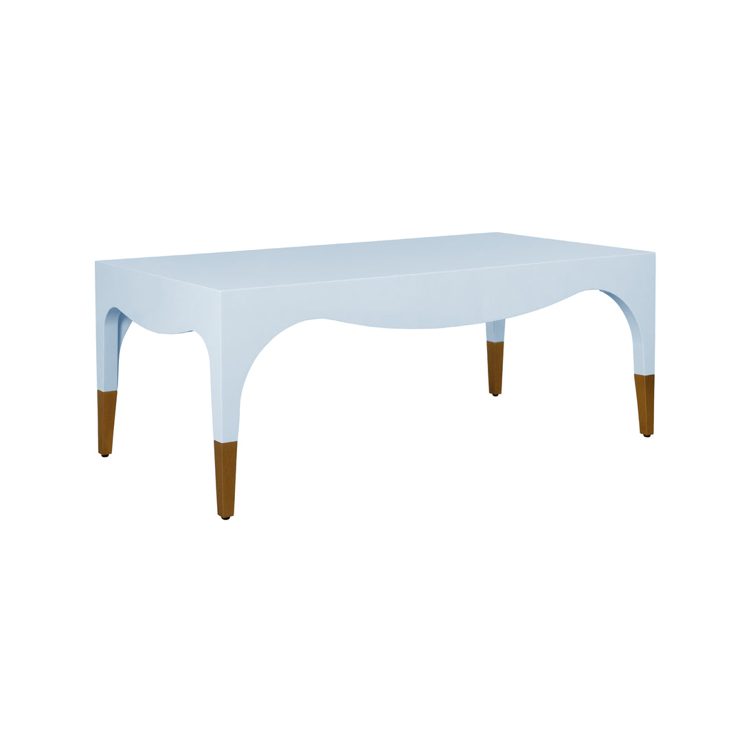 Tapered Leg Coffee Table With Antique Brass Foot Caps In Light Blue Lacquer - MEDINA LB
