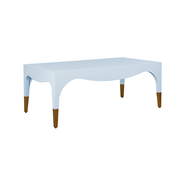 Tapered Leg Coffee Table With Antique Brass Foot Caps In Light Blue Lacquer - MEDINA LB