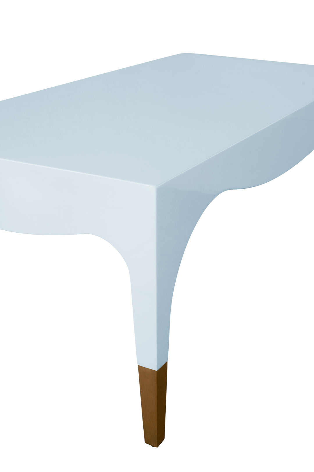 Tapered Leg Coffee Table With Antique Brass Foot Caps In Light Blue Lacquer - MEDINA LB