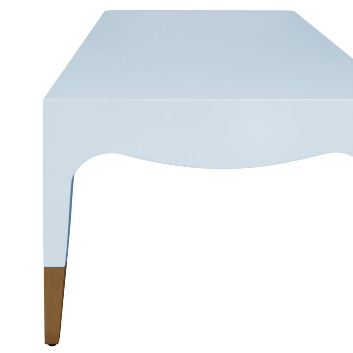 Tapered Leg Coffee Table With Antique Brass Foot Caps In Light Blue Lacquer - MEDINA LB