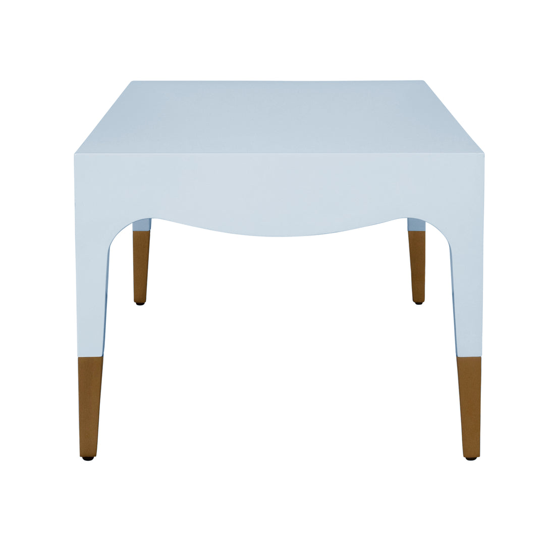 Tapered Leg Coffee Table With Antique Brass Foot Caps In Light Blue Lacquer - MEDINA LB