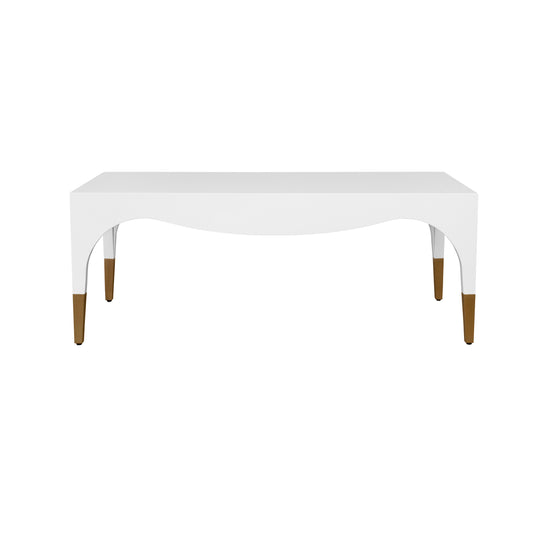 Tapered Leg Coffee Table With Antique Brass Foot Caps In White Lacquer - MEDINA WH