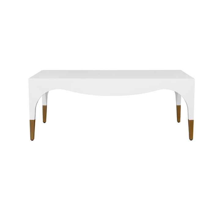 Tapered Leg Coffee Table With Antique Brass Foot Caps In White Lacquer - MEDINA WH