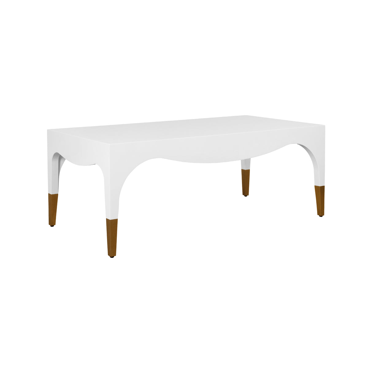 Tapered Leg Coffee Table With Antique Brass Foot Caps In White Lacquer - MEDINA WH