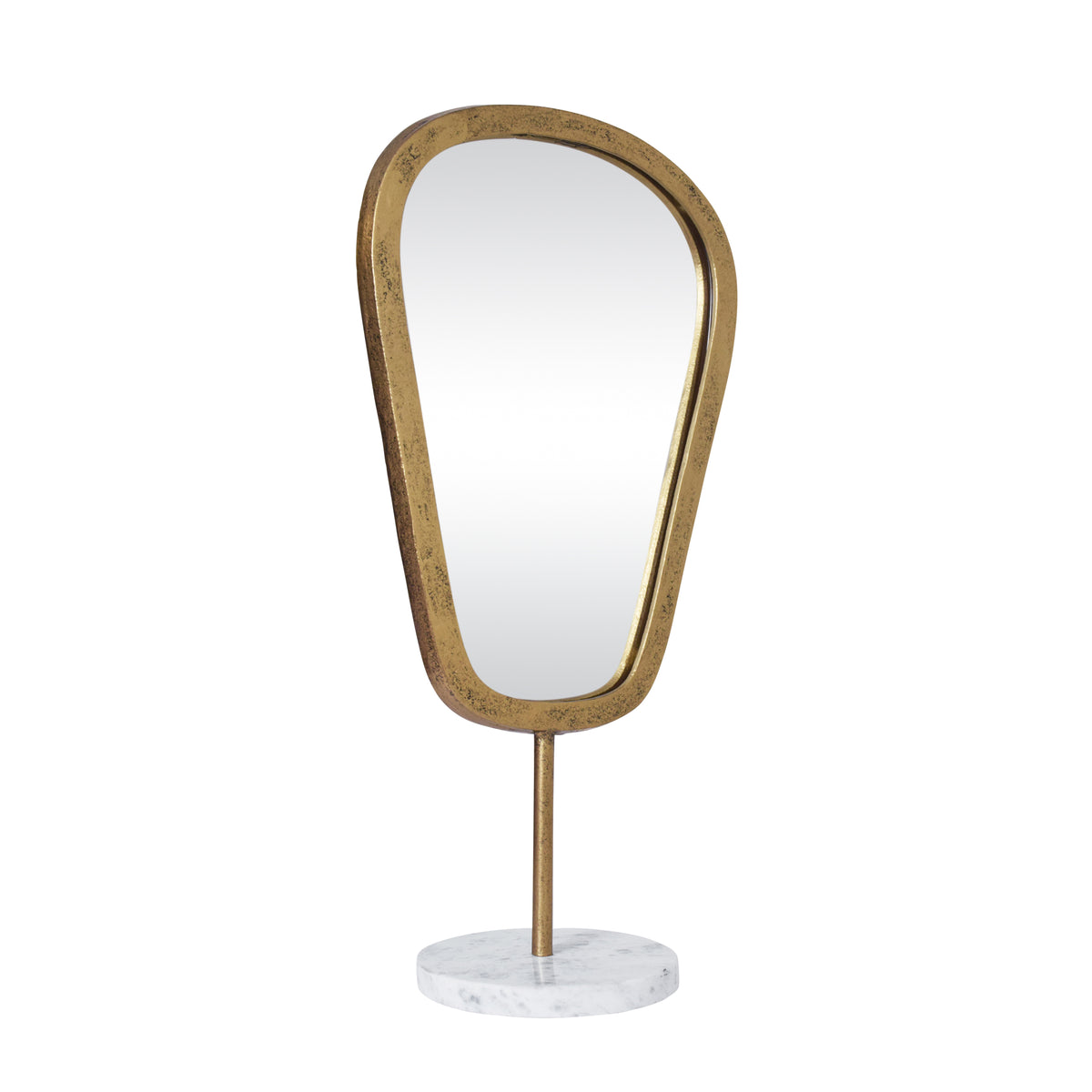 Large Table Top Mirror In Aged Gold Finish On White Marble Base - MICAH LG