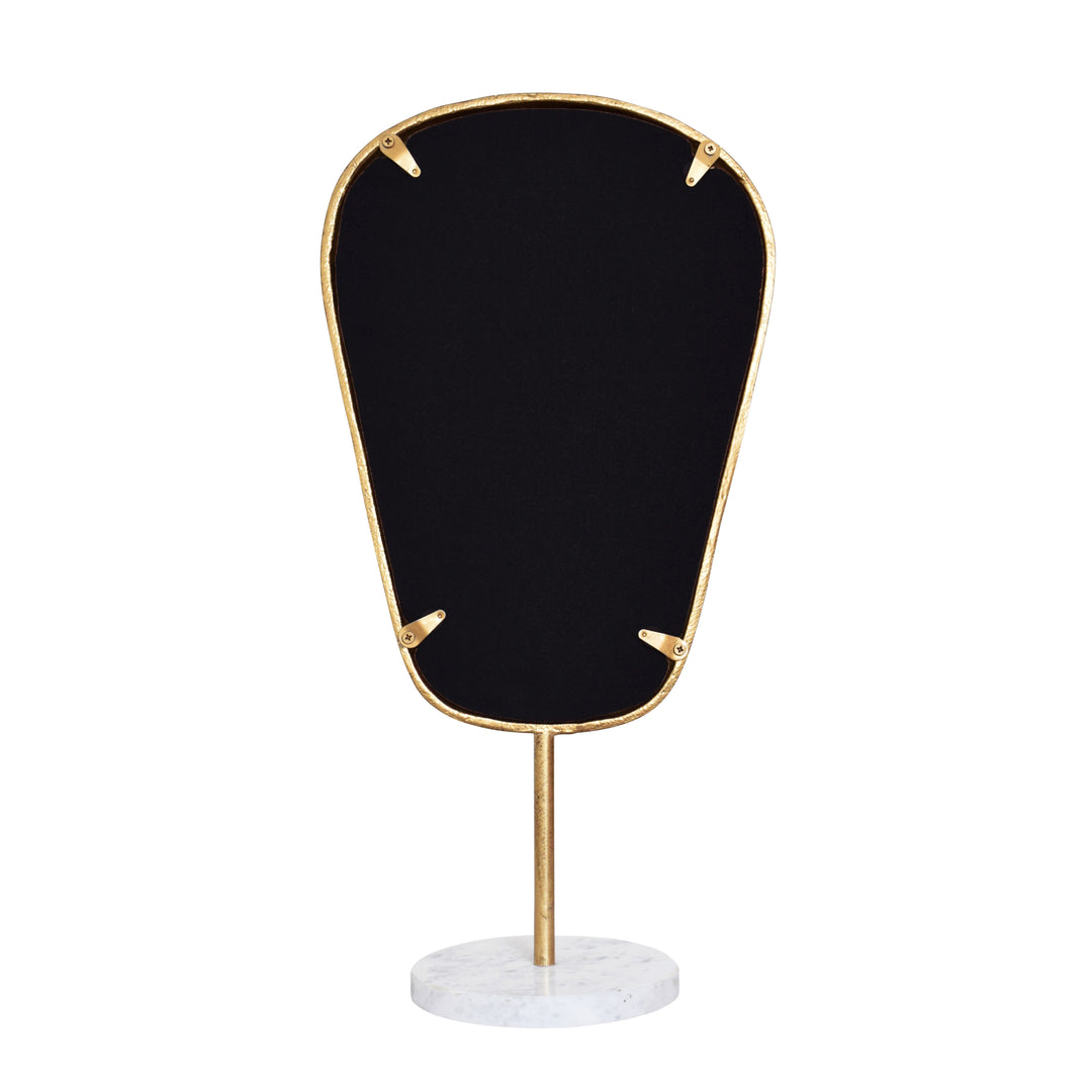 Large Table Top Mirror In Aged Gold Finish On White Marble Base - MICAH LG