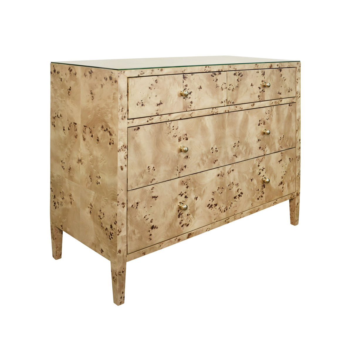 Four Drawer Chest In Burl Wood With Glass Top - MICHELLE BW