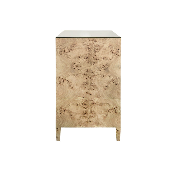 Four Drawer Chest In Burl Wood With Glass Top - MICHELLE BW