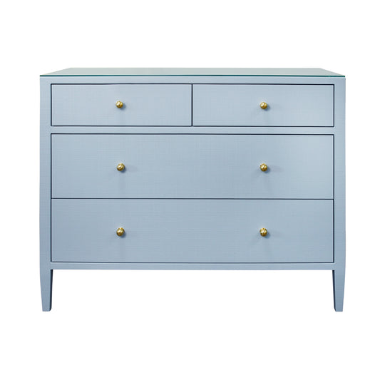 Four Drawer Chest In Textured Light Blue Linen With Glass Top - MICHELLE LB