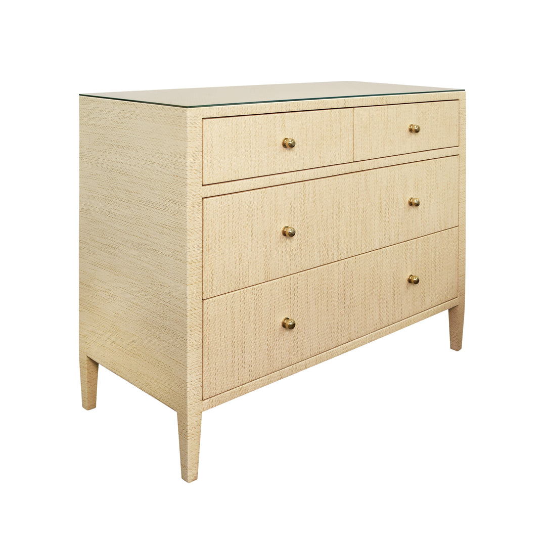 Four Drawer Chest In Natural Grasscloth With Glass Top - MICHELLE NAT