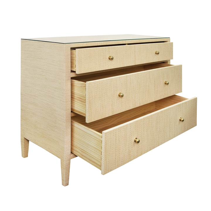 Four Drawer Chest In Natural Grasscloth With Glass Top - MICHELLE NAT