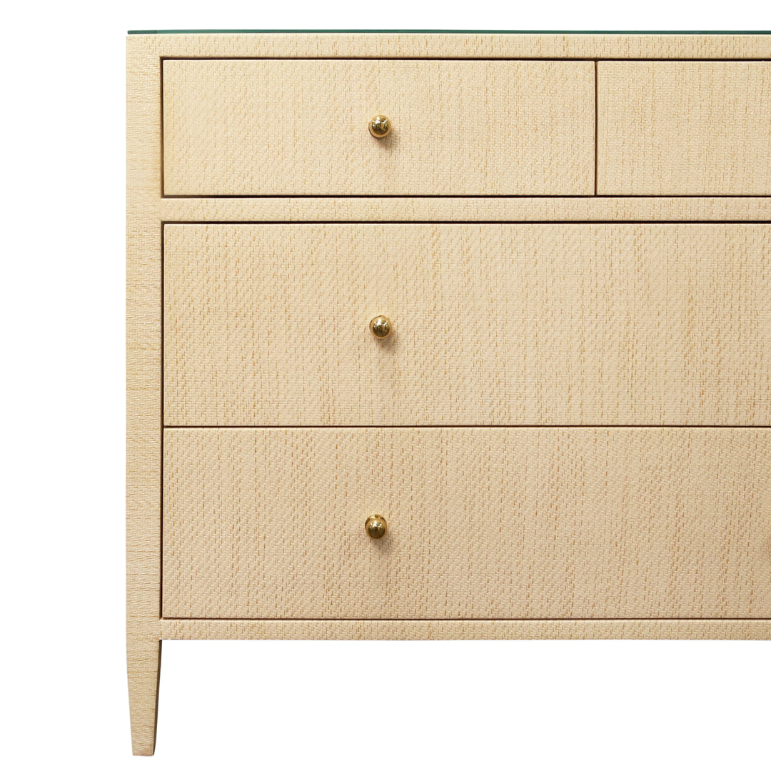 Four Drawer Chest In Natural Grasscloth With Glass Top - MICHELLE NAT