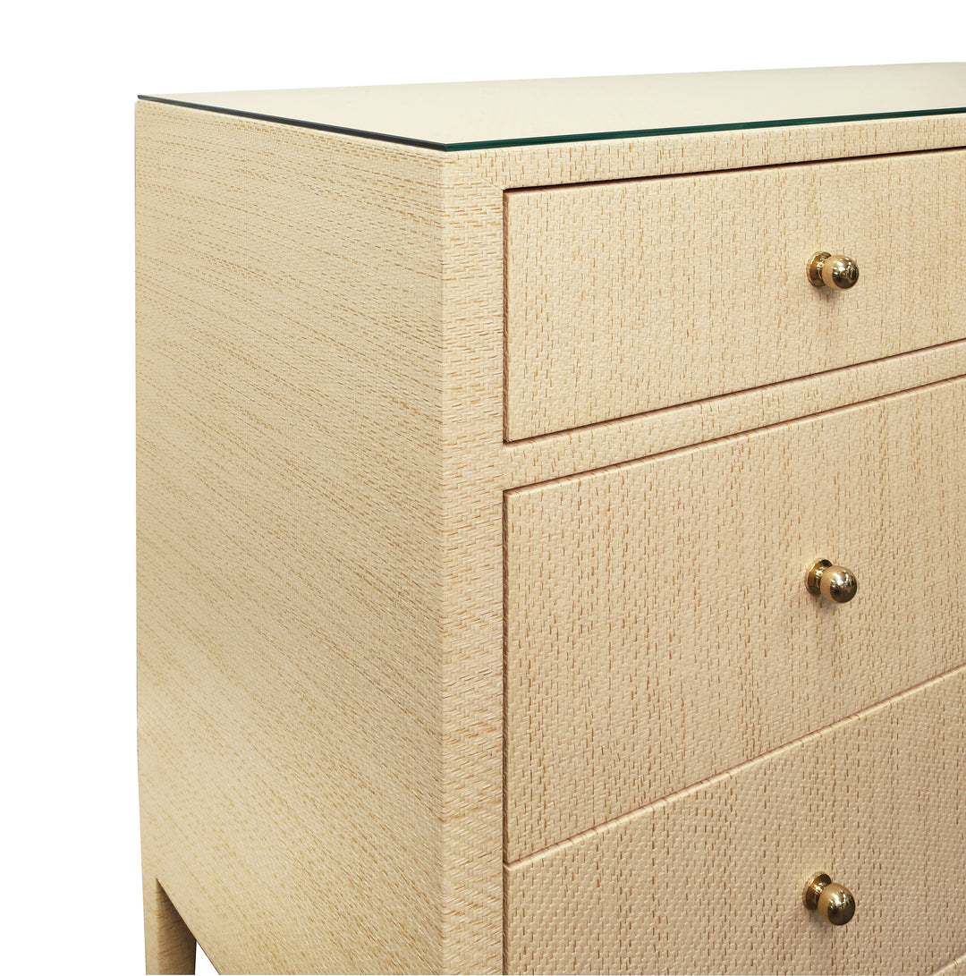 Four Drawer Chest In Natural Grasscloth With Glass Top - MICHELLE NAT