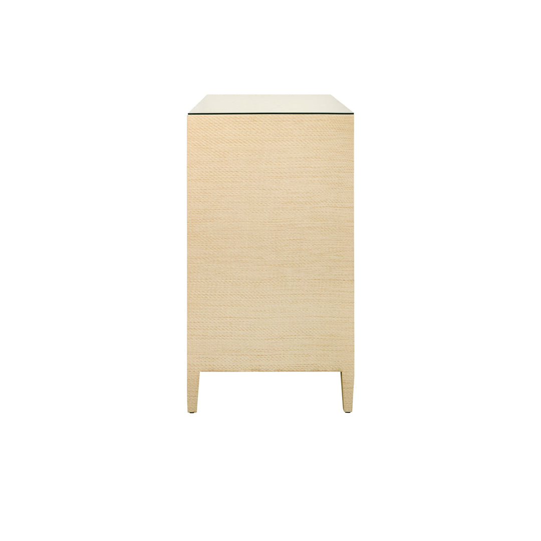 Four Drawer Chest In Natural Grasscloth With Glass Top - MICHELLE NAT