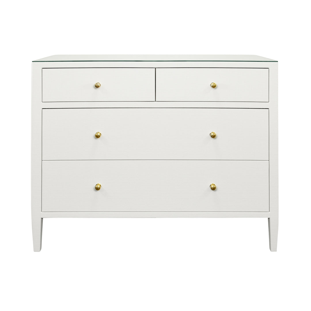 Four Drawer Chest In Textured White Linen With Glass Top - MICHELLE WH