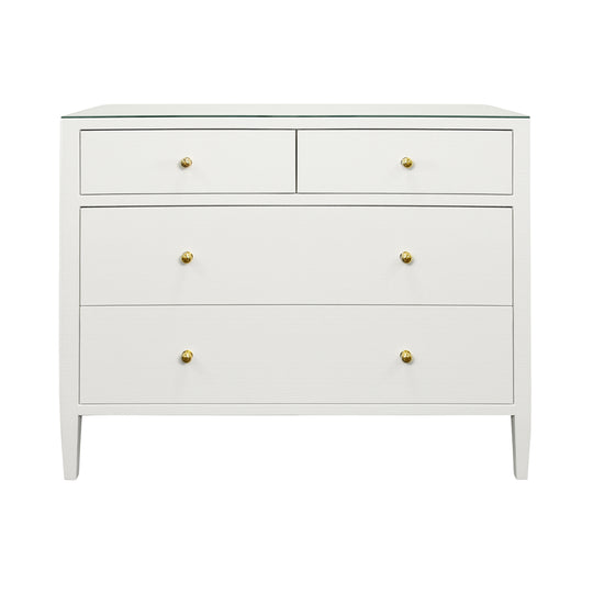 Four Drawer Chest In Textured White Linen With Glass Top - MICHELLE WH