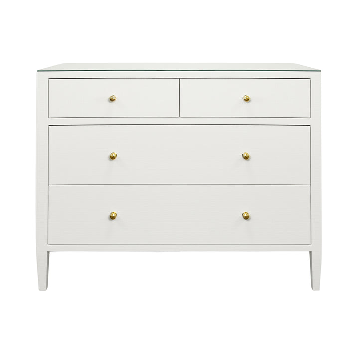 Four Drawer Chest In Textured White Linen With Glass Top - MICHELLE WH