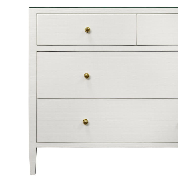 Four Drawer Chest In Textured White Linen With Glass Top - MICHELLE WH