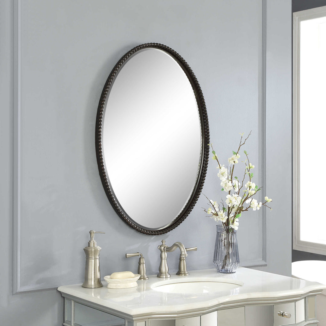 American Home Furniture Uttermost Sherise Bronze Oval Mirror