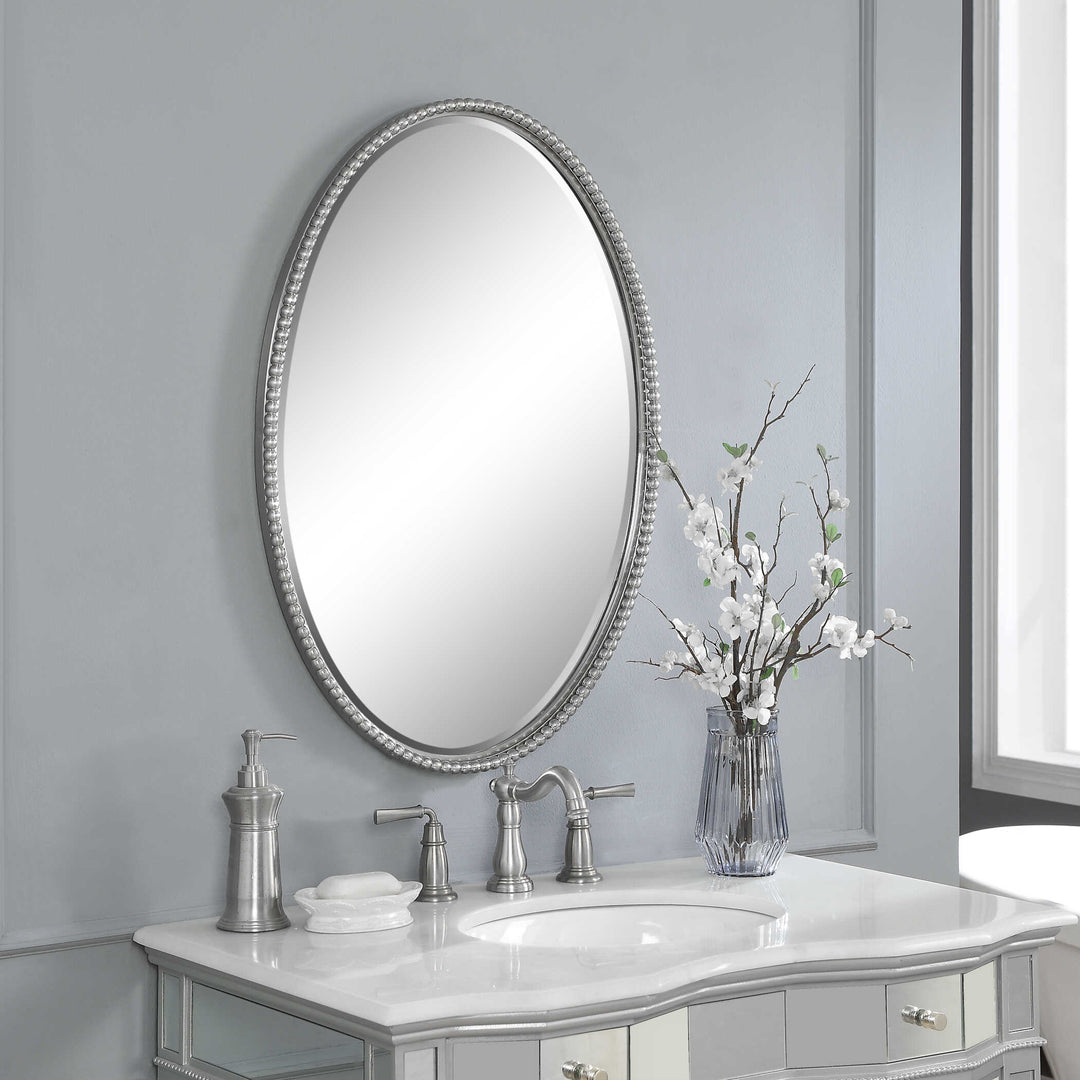 American Home Furniture Uttermost Sherise Brushed Nickel Oval Mirror