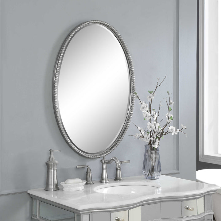 American Home Furniture Uttermost Sherise Brushed Nickel Oval Mirror
