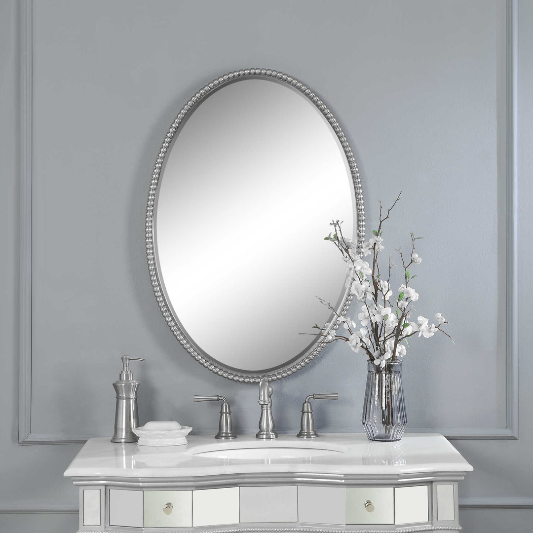 American Home Furniture Uttermost Sherise Brushed Nickel Oval Mirror