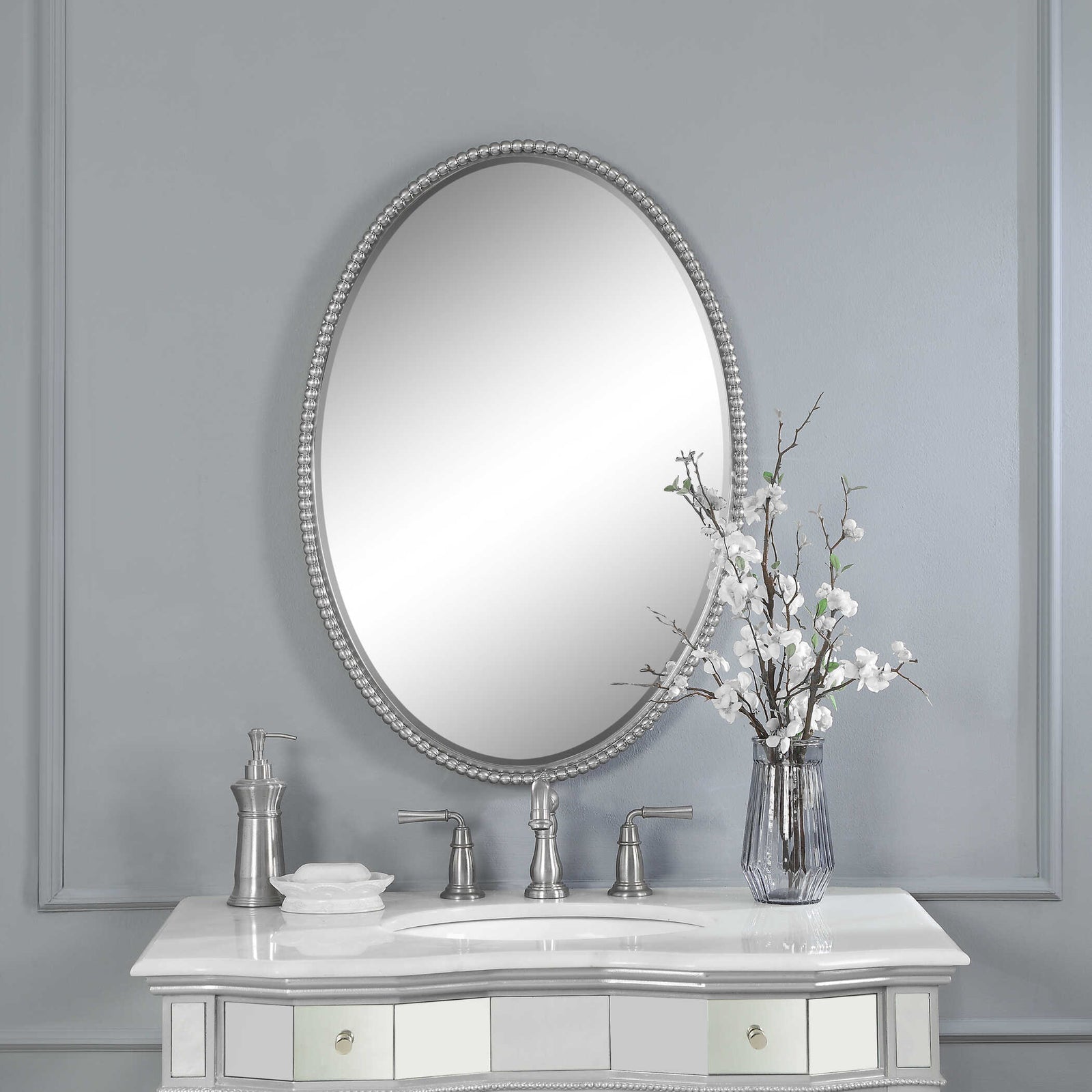 American Home Furniture Uttermost Sherise Brushed Nickel Oval Mirror