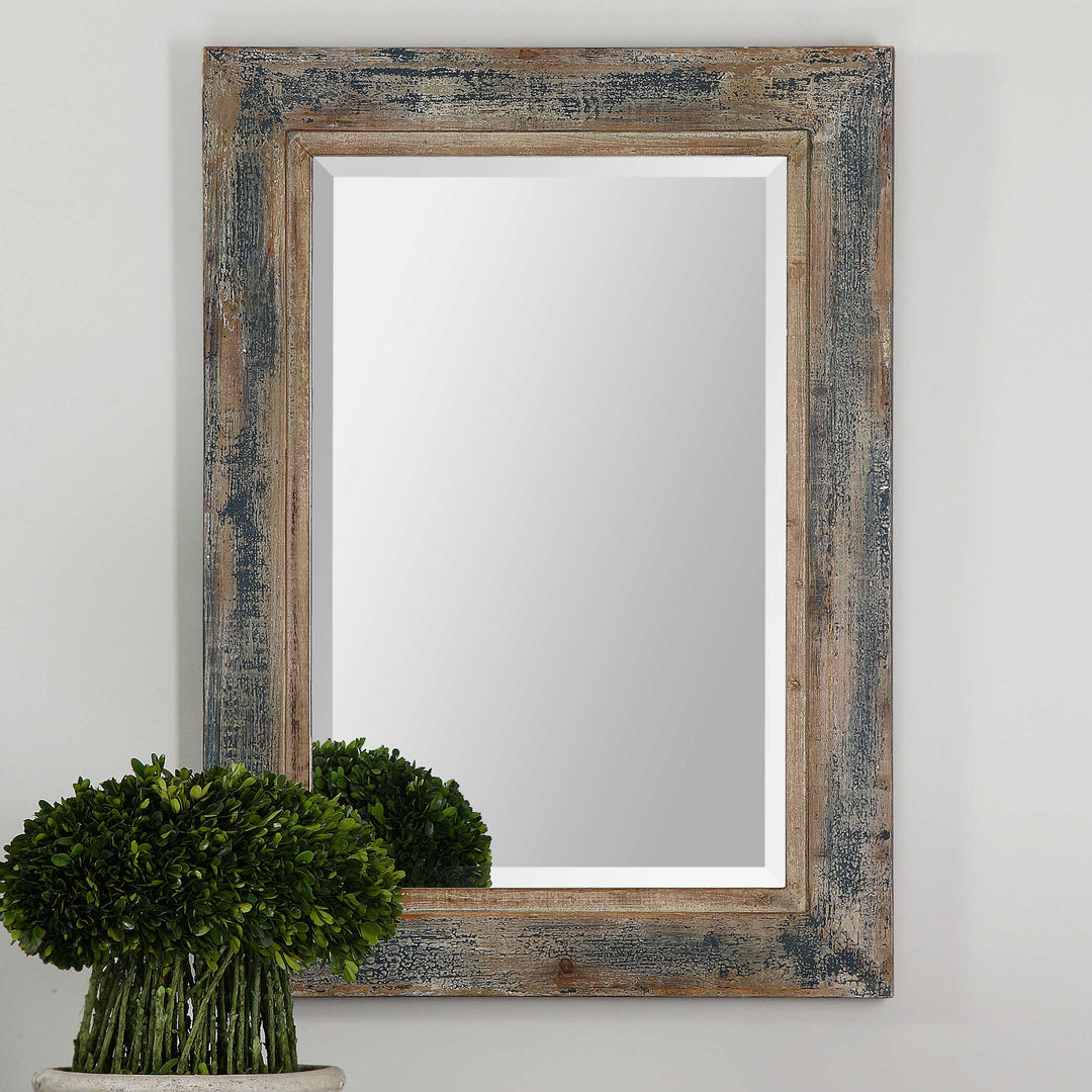 American Home Furniture Uttermost Bozeman Distressed Blue Mirror