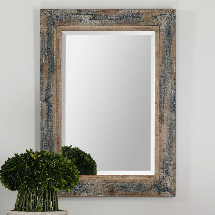 American Home Furniture Uttermost Bozeman Distressed Blue Mirror