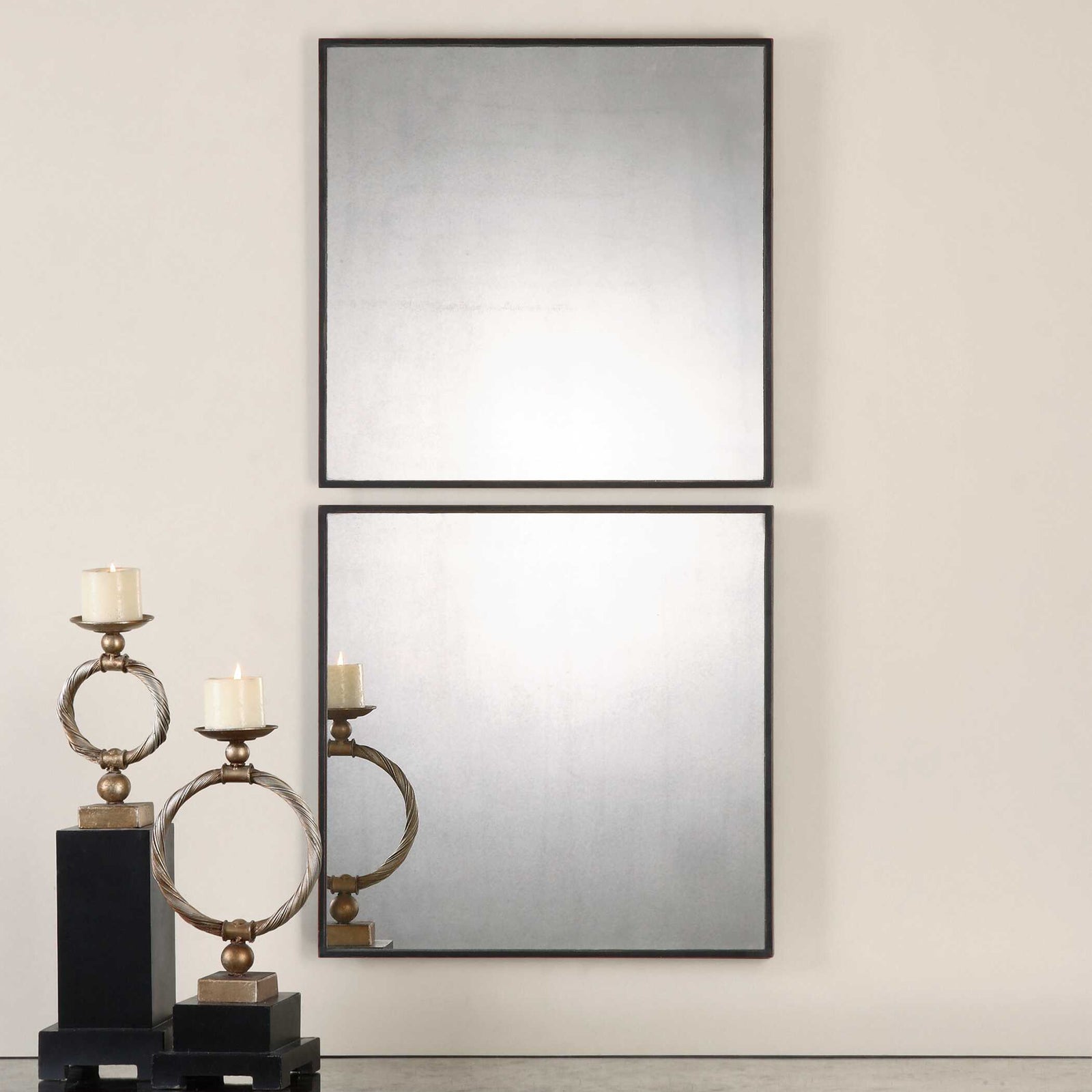 American Home Furniture Uttermost Matty Antiqued Square Mirrors, Set of 2