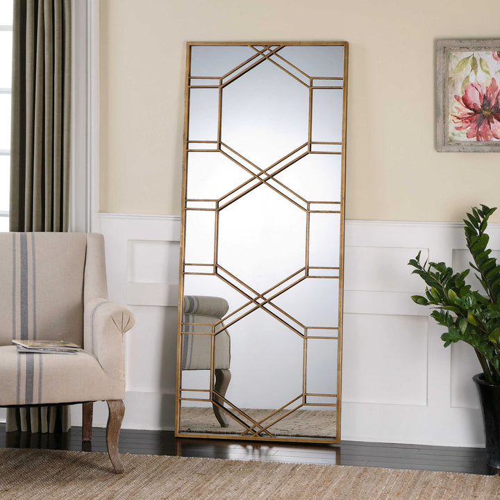 American Home Furniture Uttermost Kennis Gold Leaf Leaner Mirror