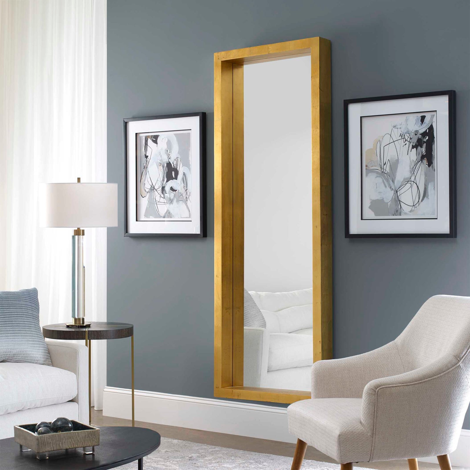 American Home Furniture Uttermost Edmonton Gold Leaner Mirror