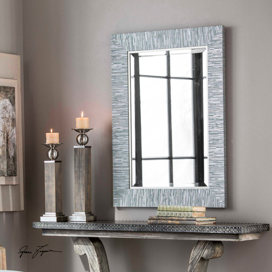 American Home Furniture Uttermost Belaya Gray Wood Mirror