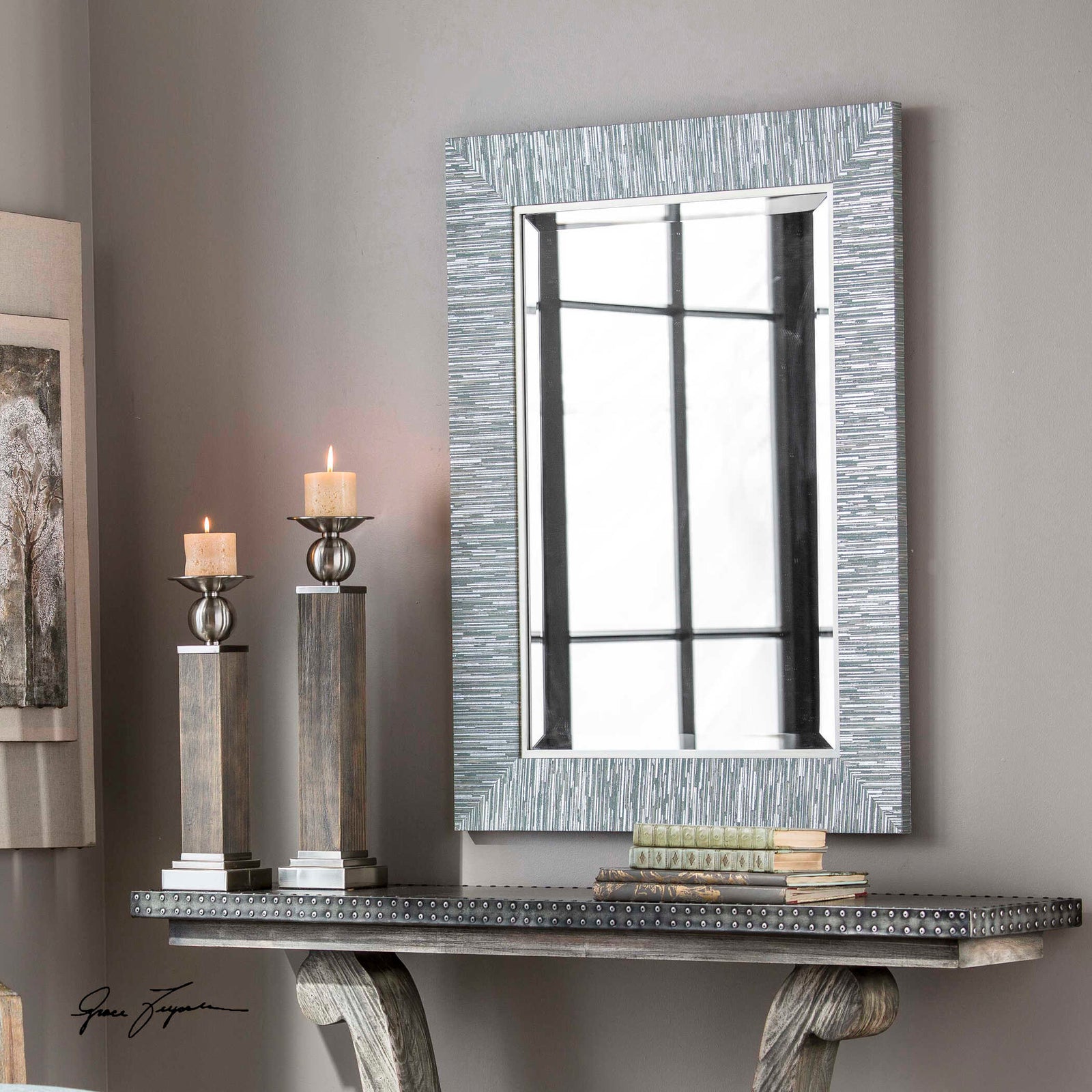 American Home Furniture Uttermost Belaya Gray Wood Mirror