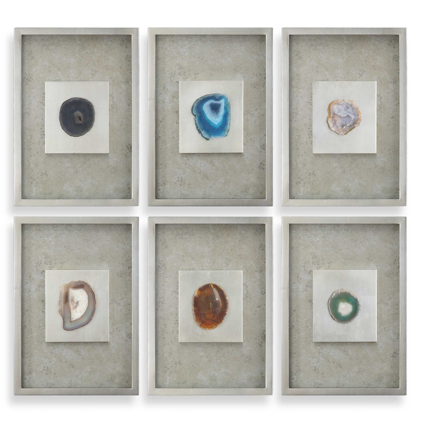 American Home Furniture Uttermost Agate Stone Silver Wall Art Set of 6