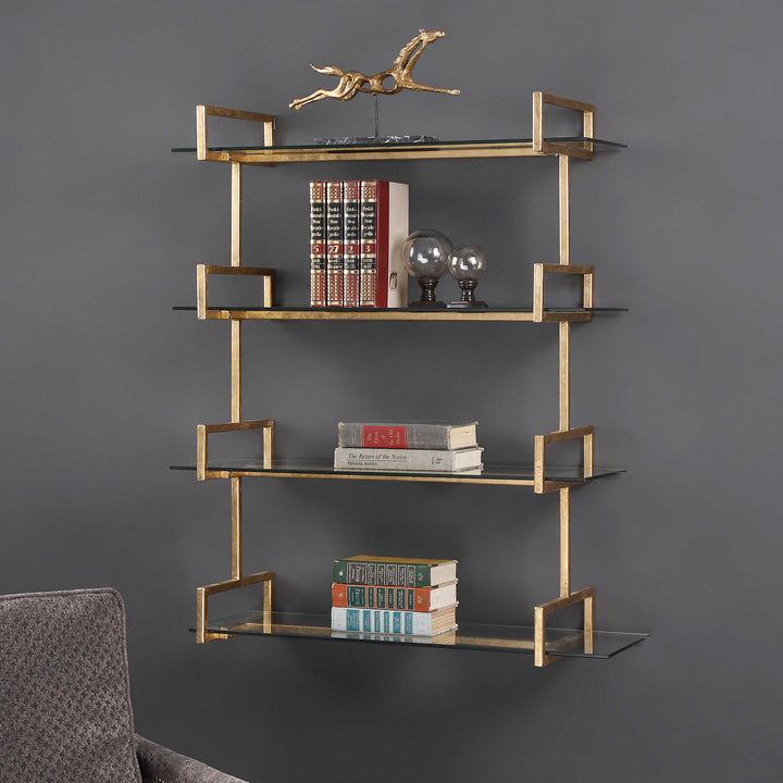 American Home Furniture Uttermost Auley Gold Wall Shelf
