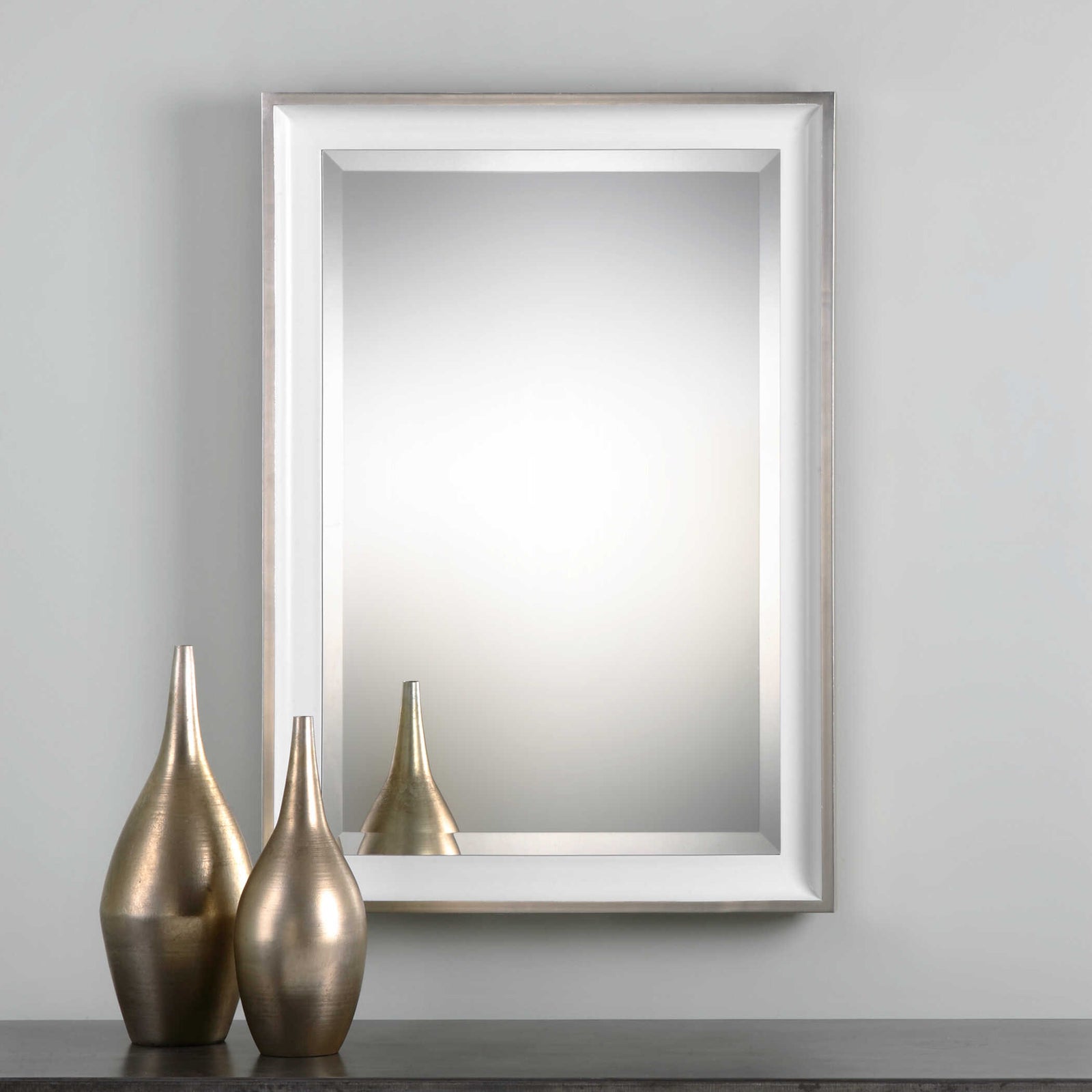 American Home Furniture Uttermost Lahvahn White Silver Mirror