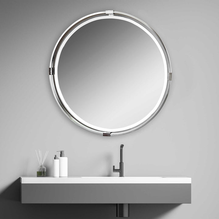 American Home Furniture Uttermost Tazlina Brushed Nickel Round Mirror