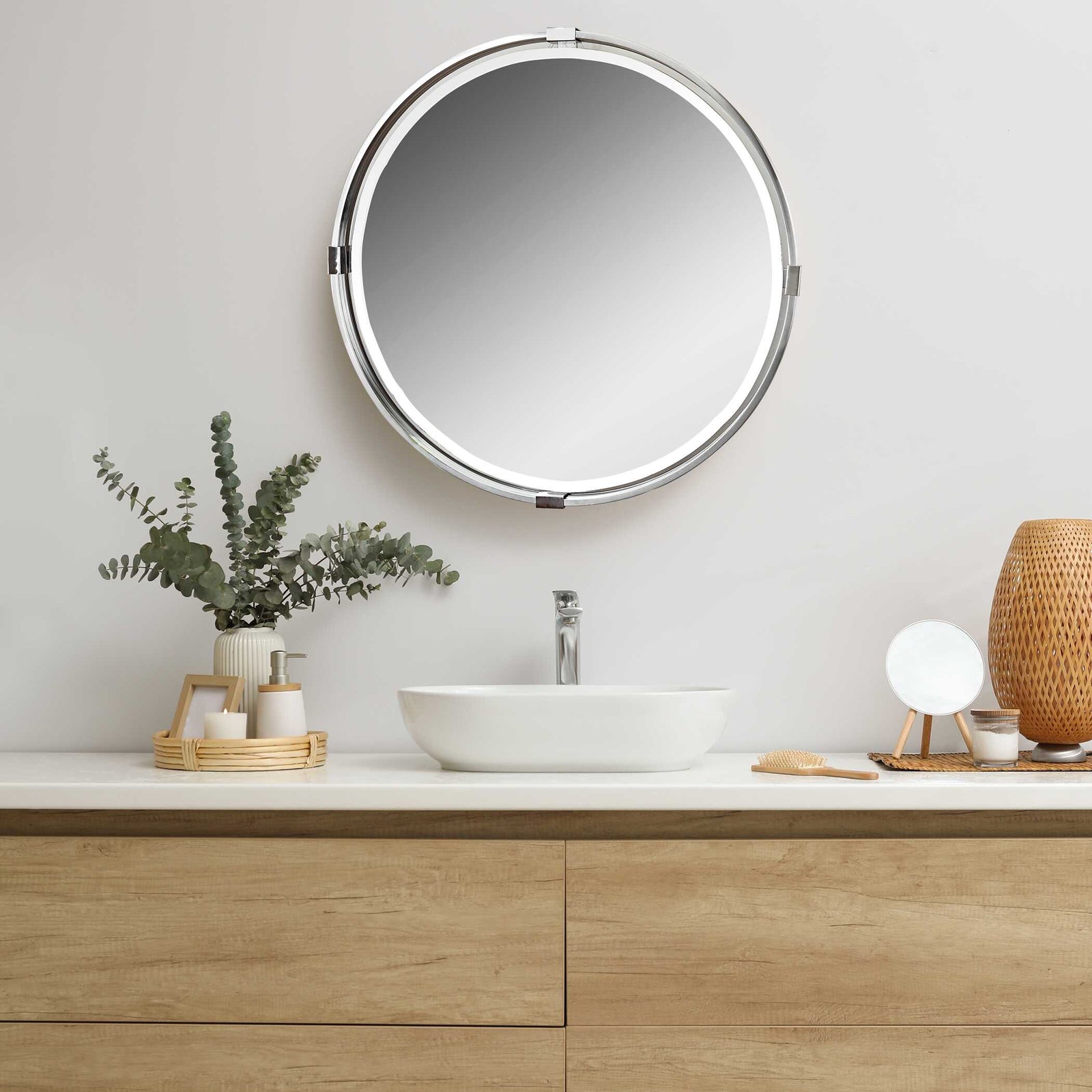American Home Furniture Uttermost Tazlina Brushed Nickel Round Mirror